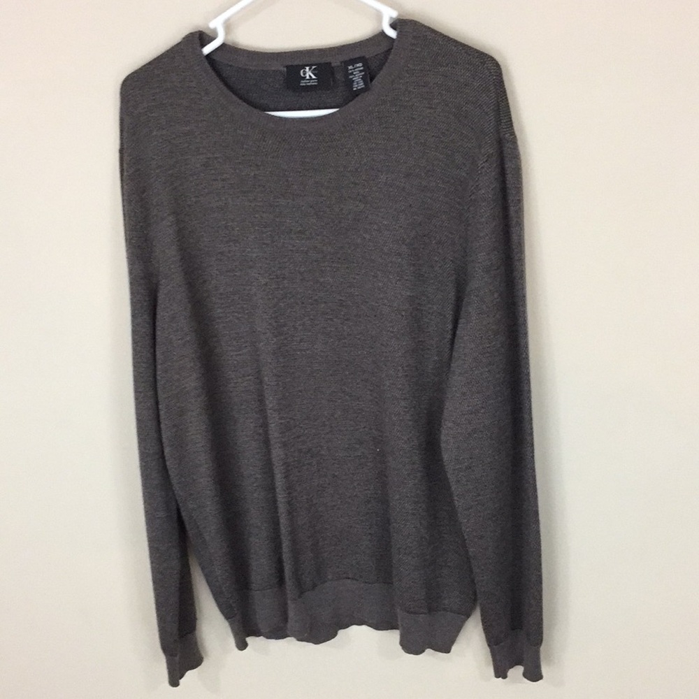 Calvin Klein Brown Tweed Merino Wool Blend Sweater Size XL